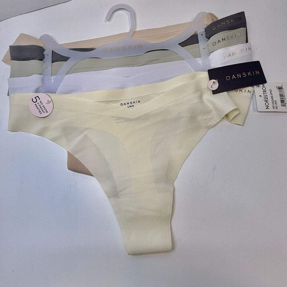 DANSKIN No Show V Front Thong Panties 5 Pack 5 Solid Mixed Colors Sz Large New